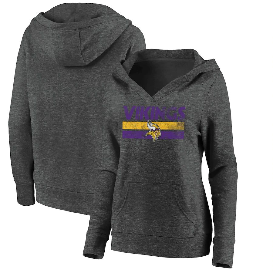 Women Minnesota Vikings Fanatics Branded Charcoal First String V-Neck Pullover Hoodie->women nfl jersey->Women Jersey